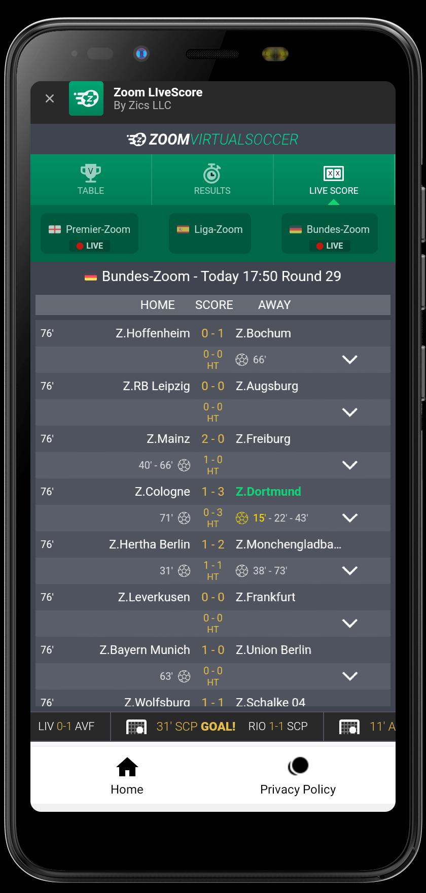 Get Instant Zoom Livescores for All Major Leagues and Tournaments